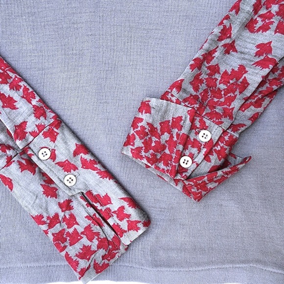 Vintage:: 70s Grey Bird Print Top – Faux Layered Vest - Picture 4 of 14